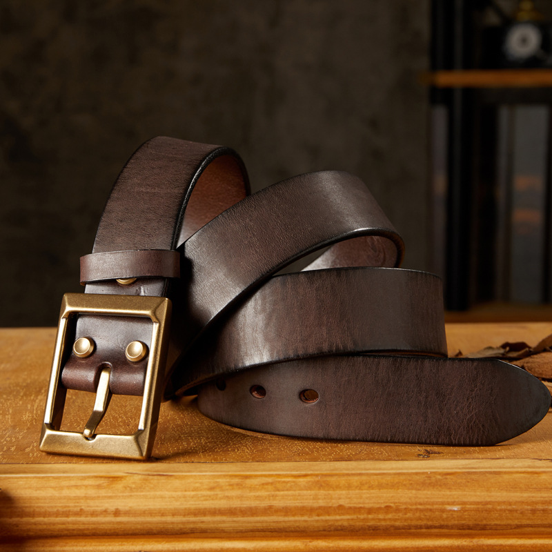 手工頭層牛皮實心黃銅扣皮帶個性男士針扣復古休閒工裝牛仔褲腰帶