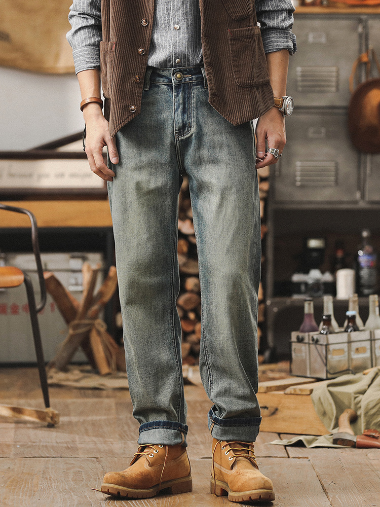 杰雷諾復古直筒牛仔褲男款夏季寬鬆潮牌休閒長褲美式高街闊腿褲子