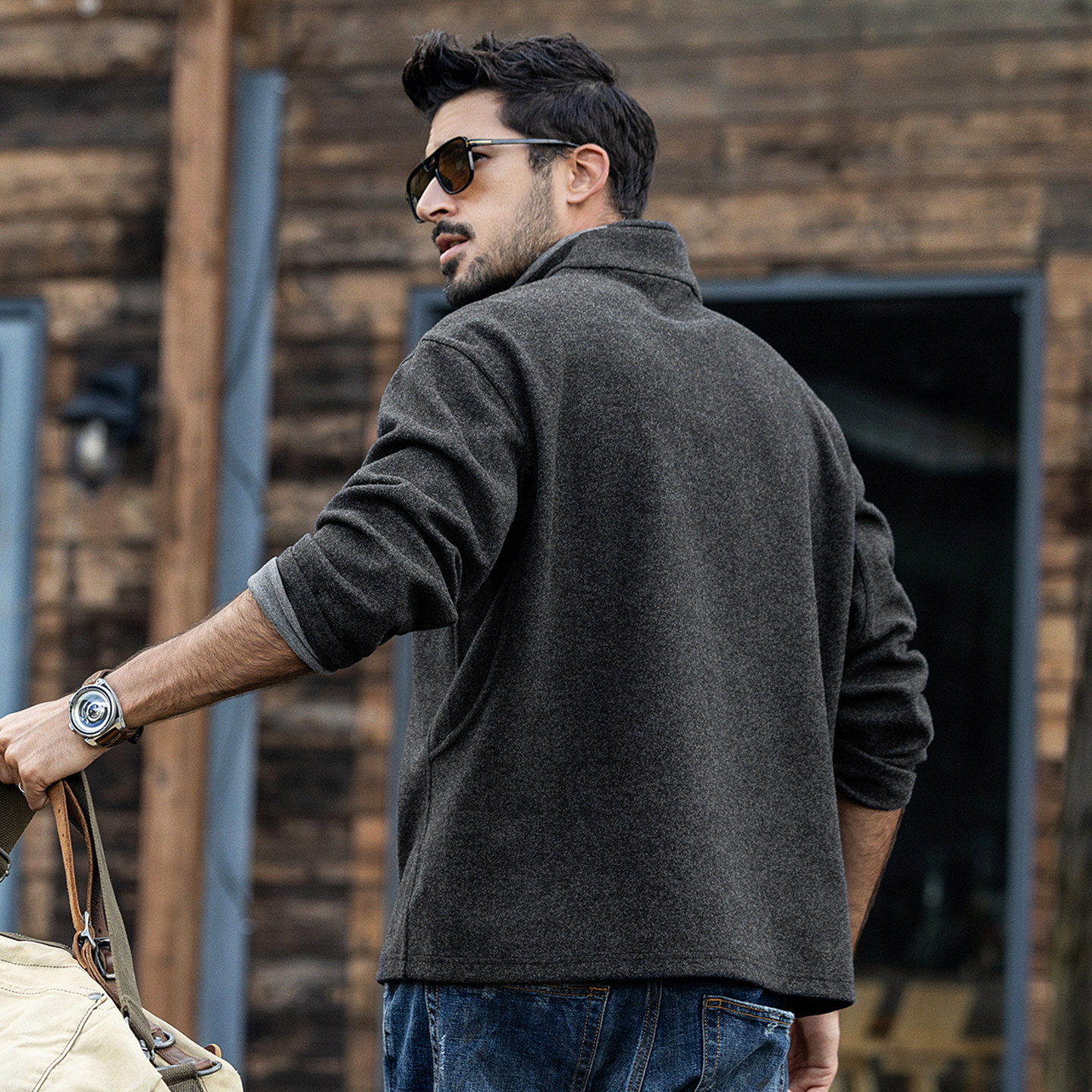 美式復古重磅加厚半拉鍊長袖T恤男春季潮牌寬鬆重磅衛衣男士上衣