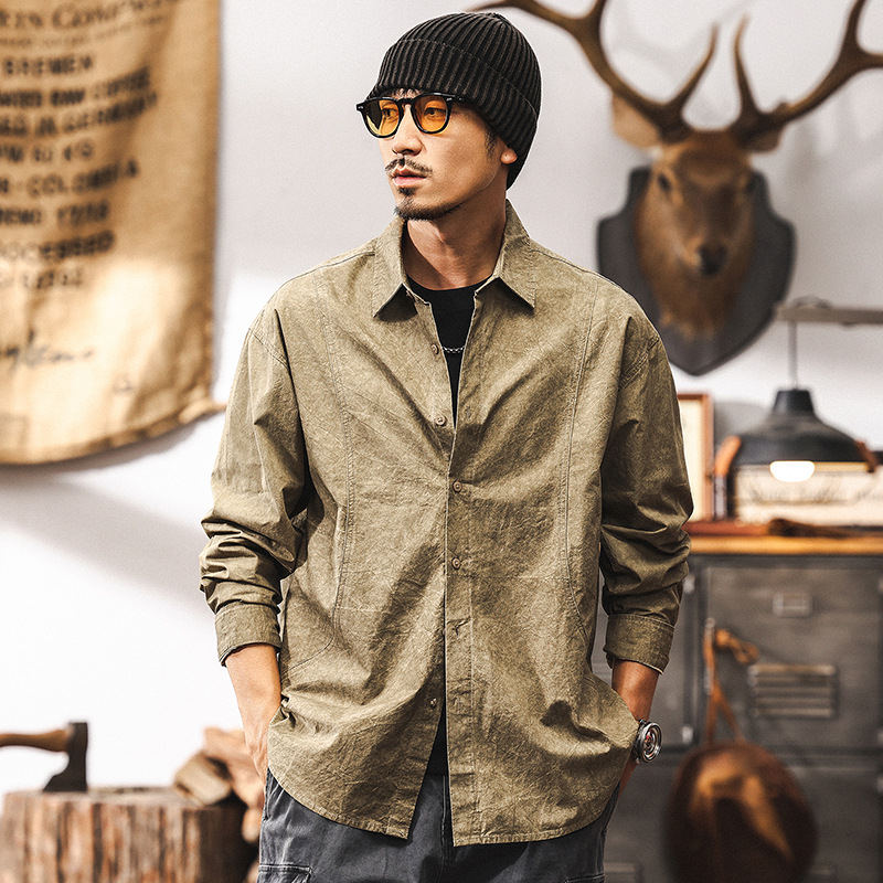 美式復古扎染水洗襯衫男長袖春季2025新款休閒潮流襯衣男外套