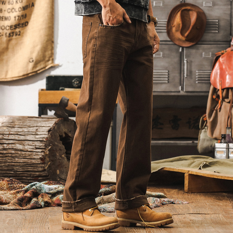 美式復古咖色美拉德牛仔褲男款直筒潮牌男士休閒褲秋季工裝褲子男