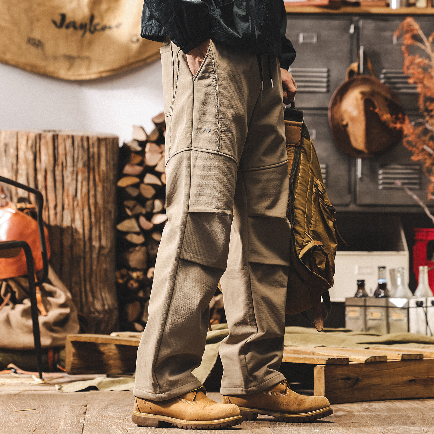 美式復古加絨工裝褲子男直筒冬季潮牌加厚機能傘兵褲寬鬆休閒長褲