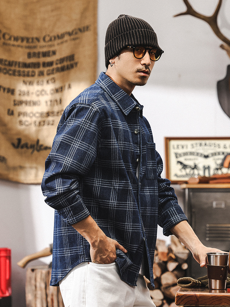 美式復古春季經典格子襯衫男長袖2025新款潮牌寬鬆襯衣休閒外套男