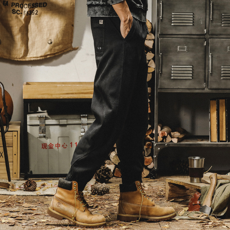 杰雷諾美式潮牌380g重磅雪花絨休閒褲男秋冬款寬鬆束腳工裝褲