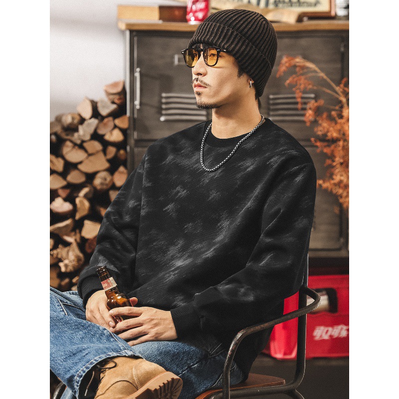 美式復古刷染重磅衛衣男春秋潮牌2025新款潮流長袖t恤男寬鬆上衣