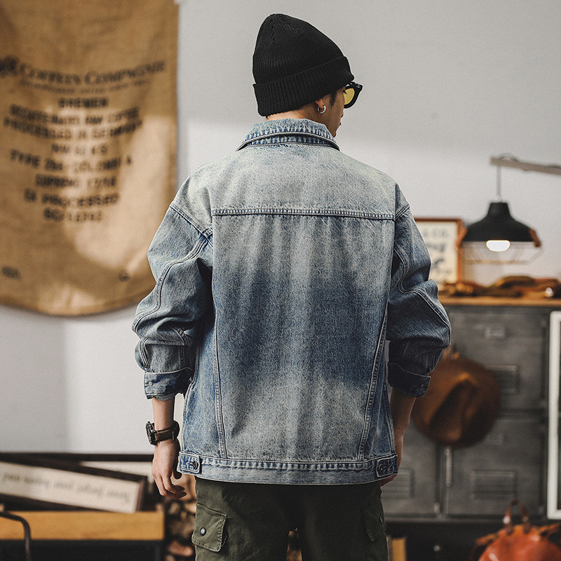 美式重磅賽洛紡牛仔外套男春季潮牌經典復古納米水洗休閒工裝夾克