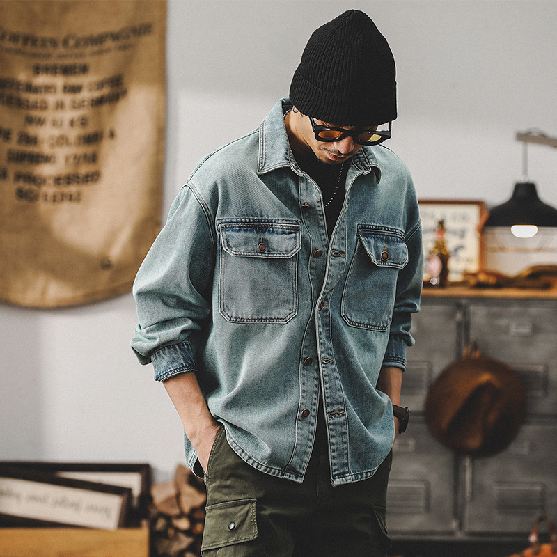 美式經典工裝牛仔襯衫男長袖2024年新款高級感萊賽爾天絲夾克外套