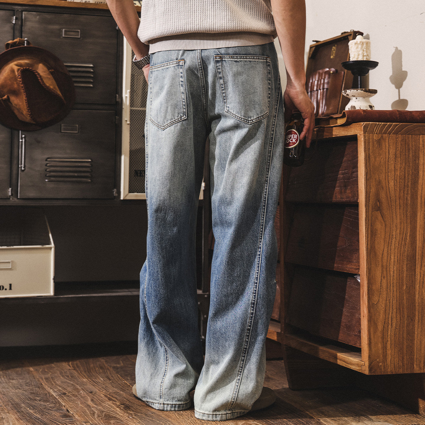 美式復古闊腿彎刀褲潮流直筒牛仔褲男春季新款男士褲子寬鬆休閒褲