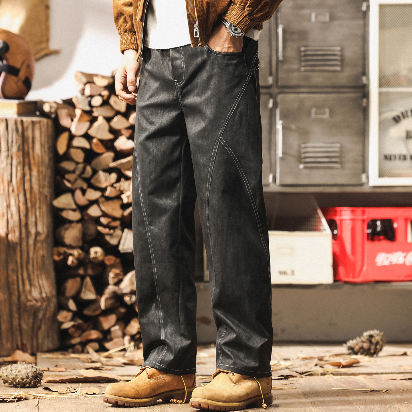 美式復古潮流髒染水洗工裝褲子男秋季2025新款直筒寬鬆男士休閒褲