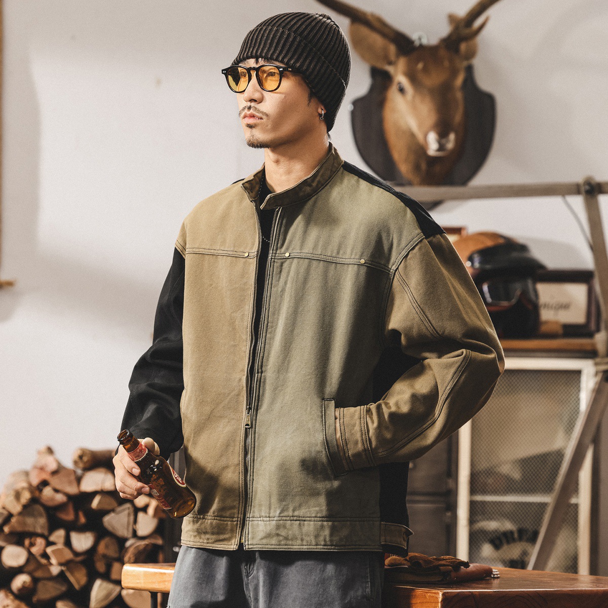 美式重磅復古工裝夾克男秋季寬鬆潮牌機車重工哈靈頓外套男秋春款