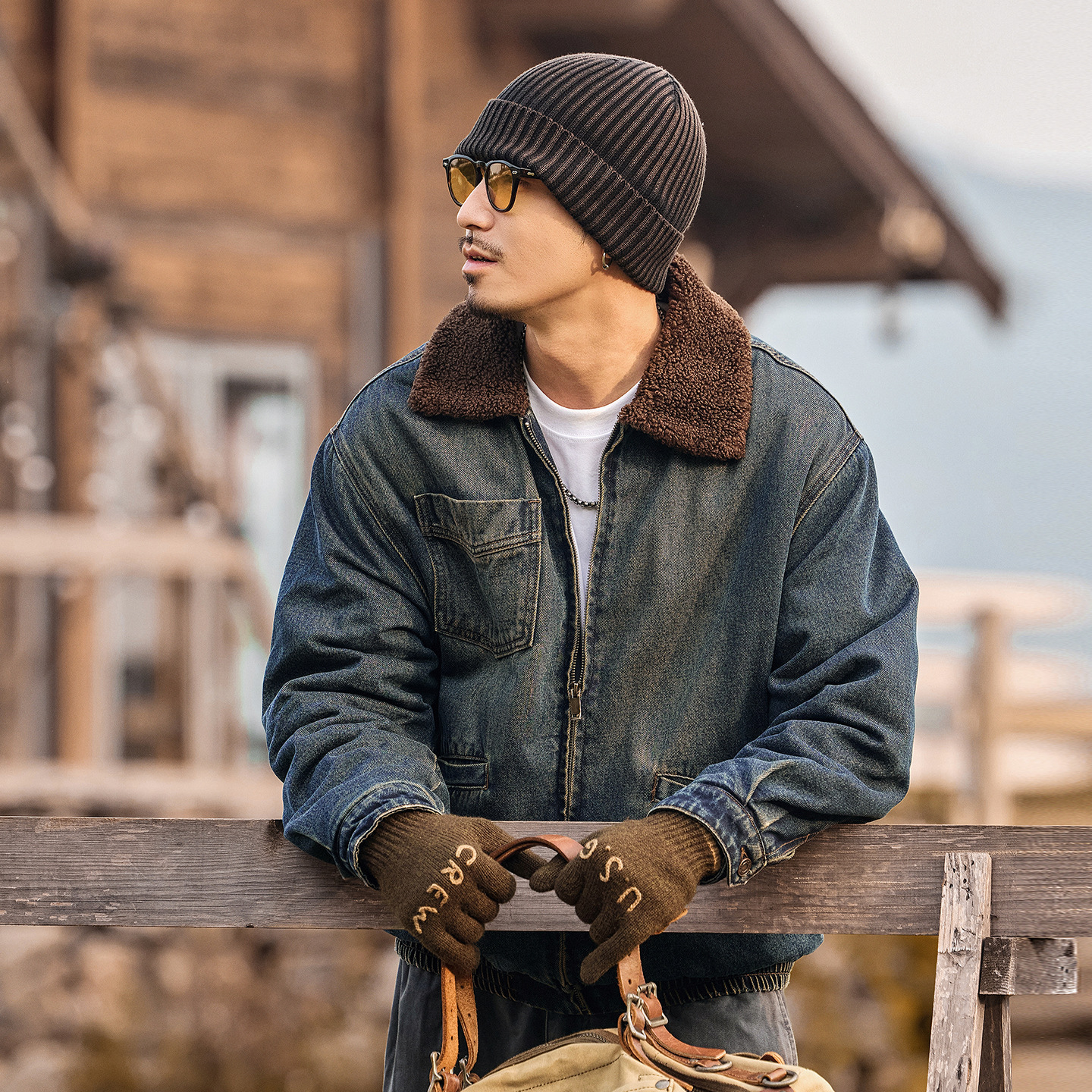 美式復古重磅羊羔絨加厚牛仔棉服男士棉衣冬季保暖棉襖工裝外套男