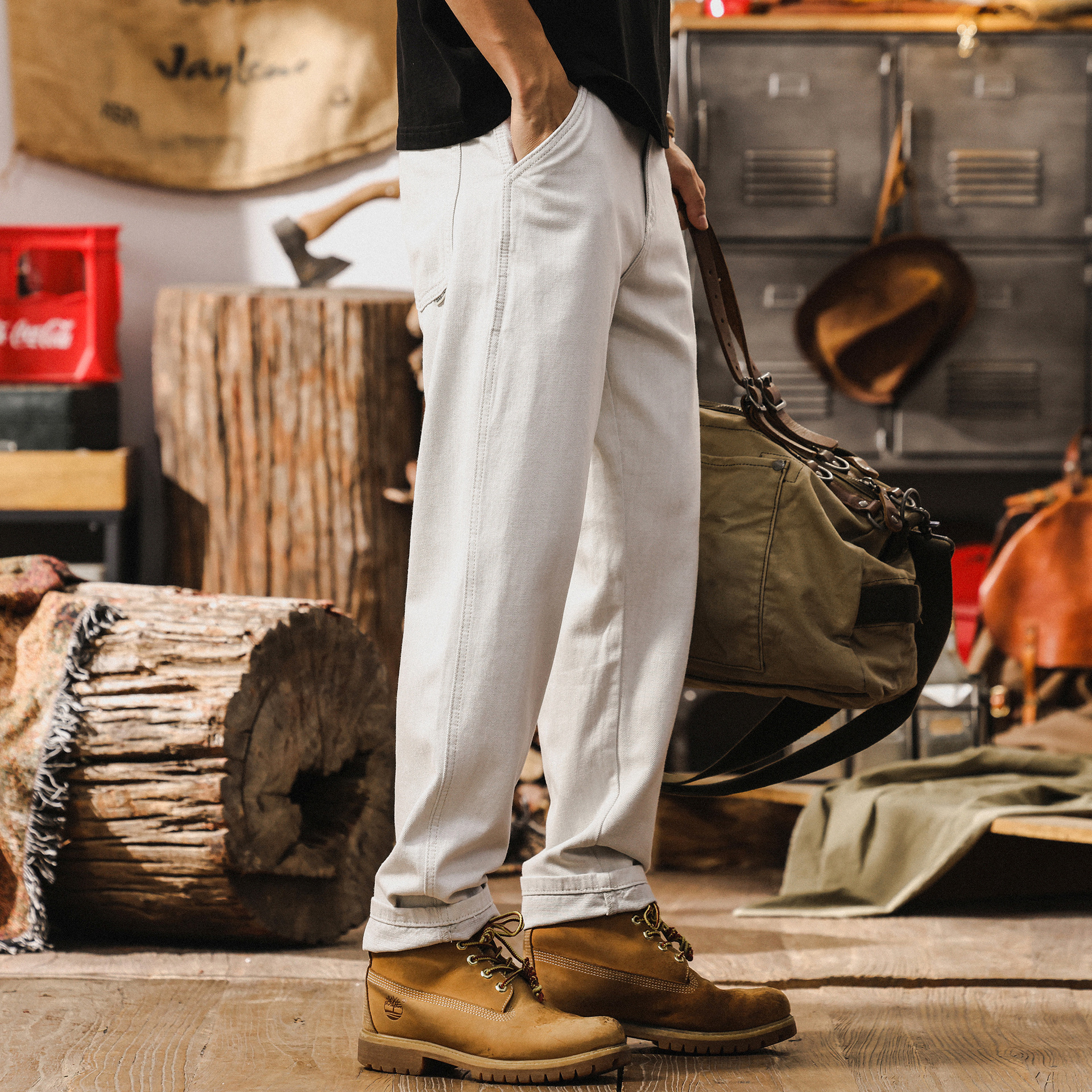 美式復古白色牛仔褲男夏季2025新款潮牌褲子男寬鬆直筒男士休閒褲