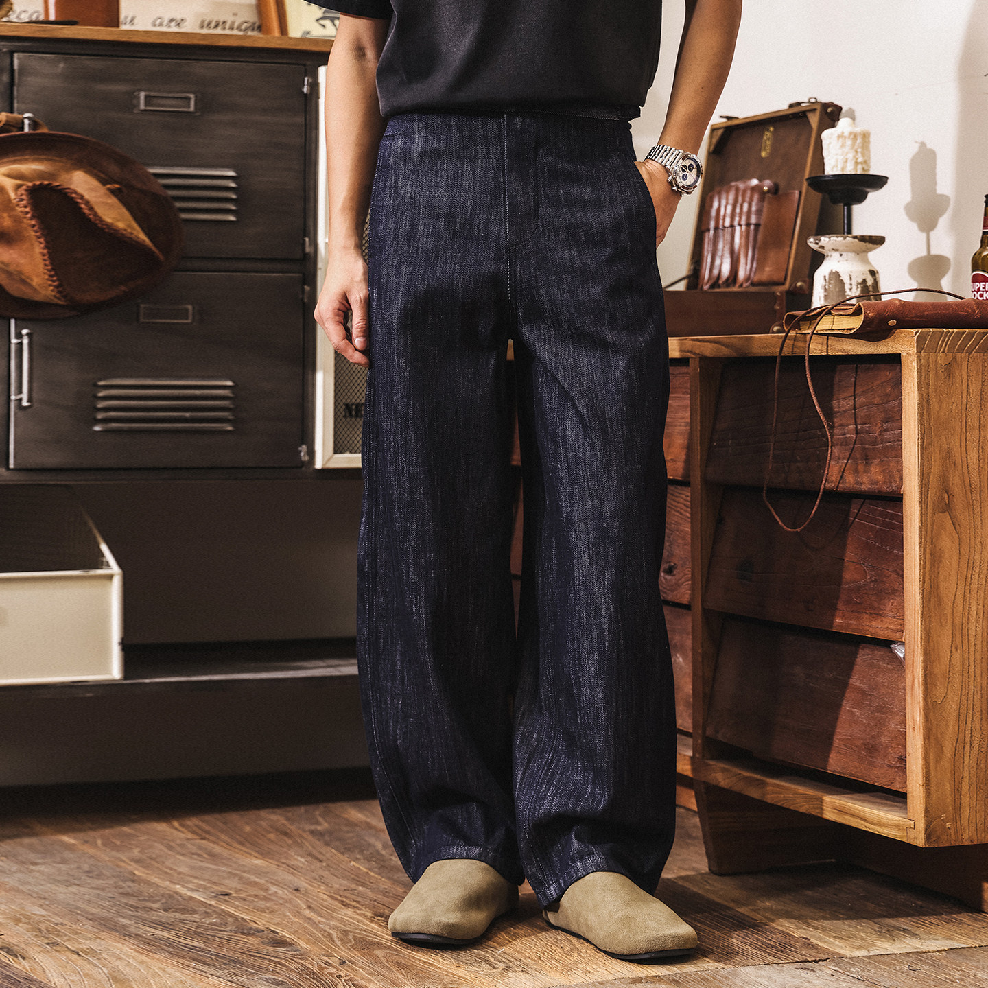 萊賽爾彎刀褲原色水洗牛仔褲男春季2026新款休閒長褲子寬鬆闊腿褲