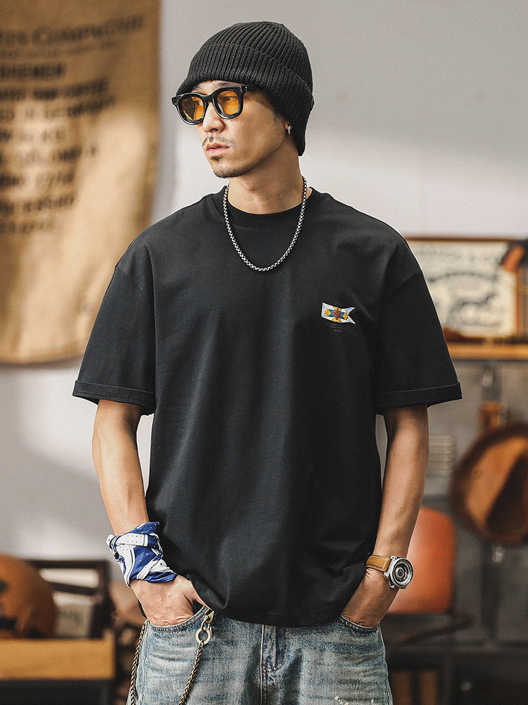 2024新款T恤男寬鬆美式重磅衣服短袖男夏季膠漿印花潮牌上衣