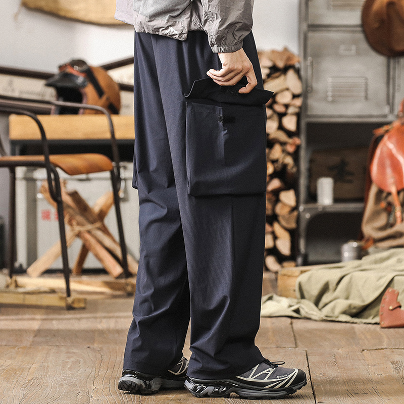 美式冰絲涼感夏季男士薄款褲子男戶外速乾寬鬆直筒工裝休閒褲男款