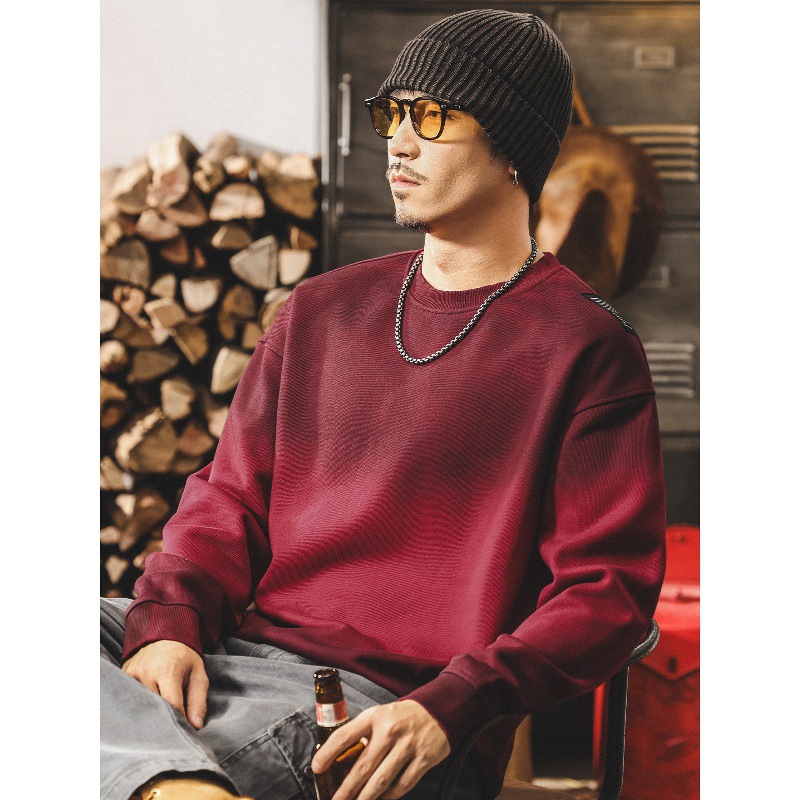 美式復古髒染潮流重磅男士衛衣秋季2025新款安可拉紅寬鬆大碼上衣