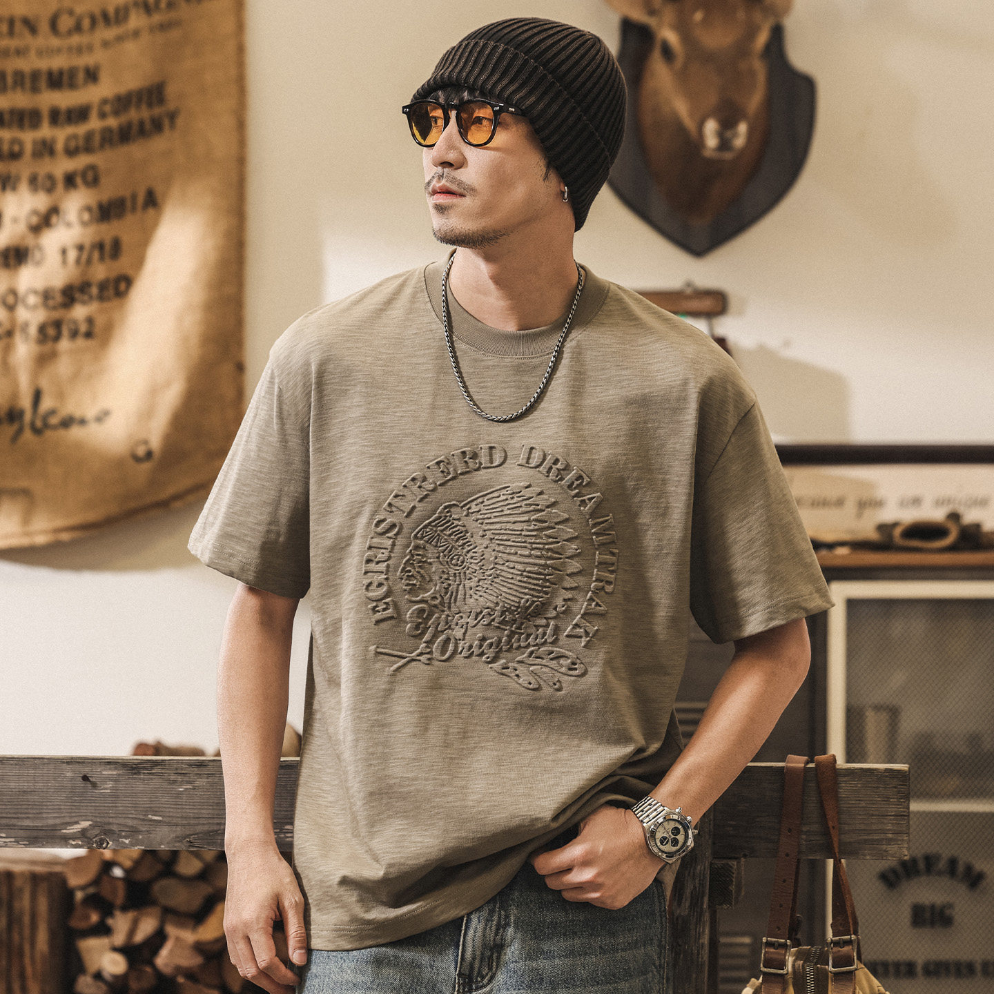 美式復古230g重磅竹節棉T恤男夏季短袖2026新款潮牌寬鬆男裝上衣