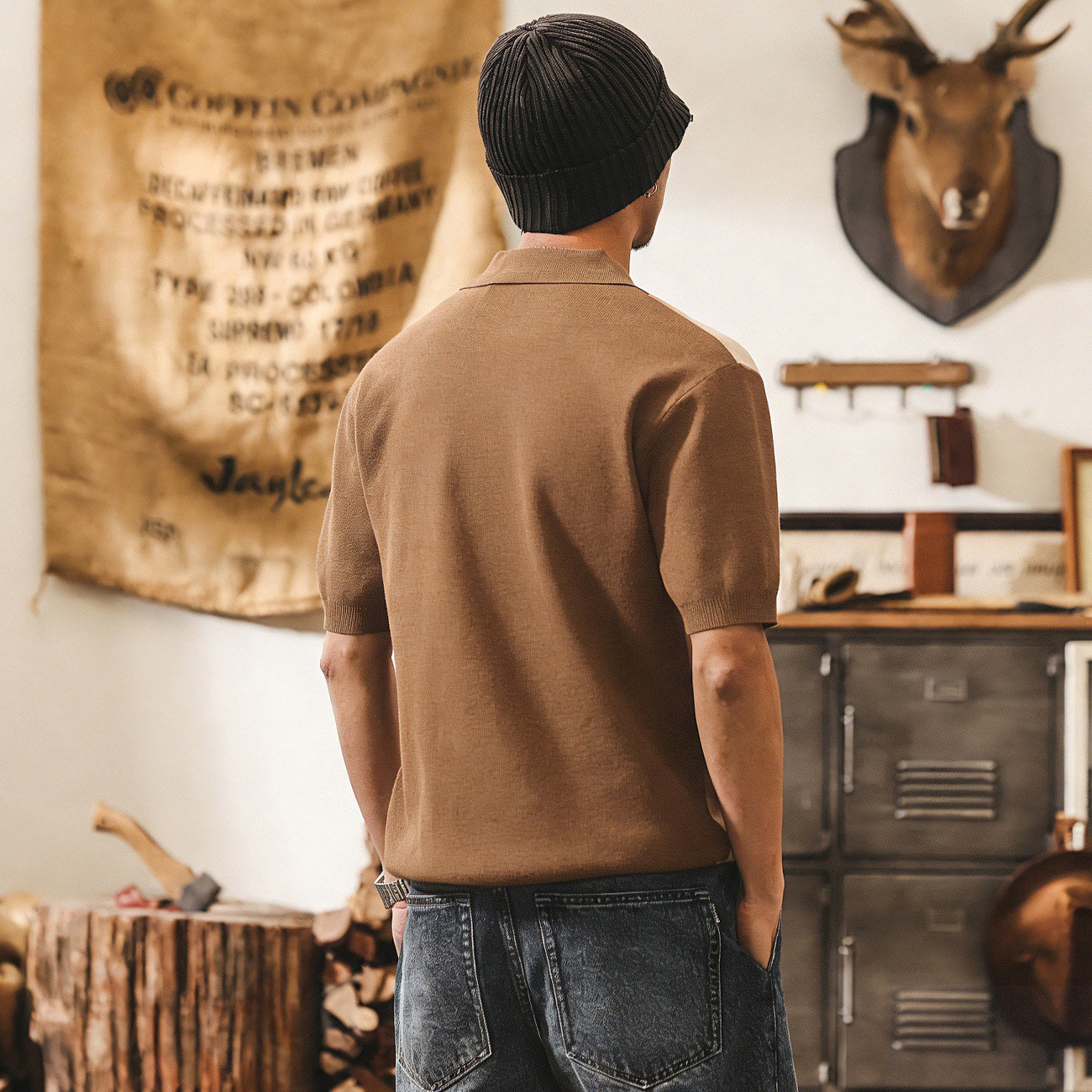 美式復古老錢風針織短袖POLO衫男夏季新款撞色半拉鍊寬鬆男士T恤