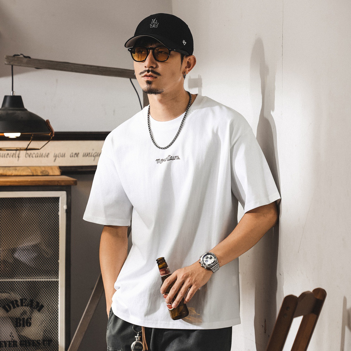 美式潮流短袖t恤男夏季新款260g半袖山系印花男士休閒上衣潮