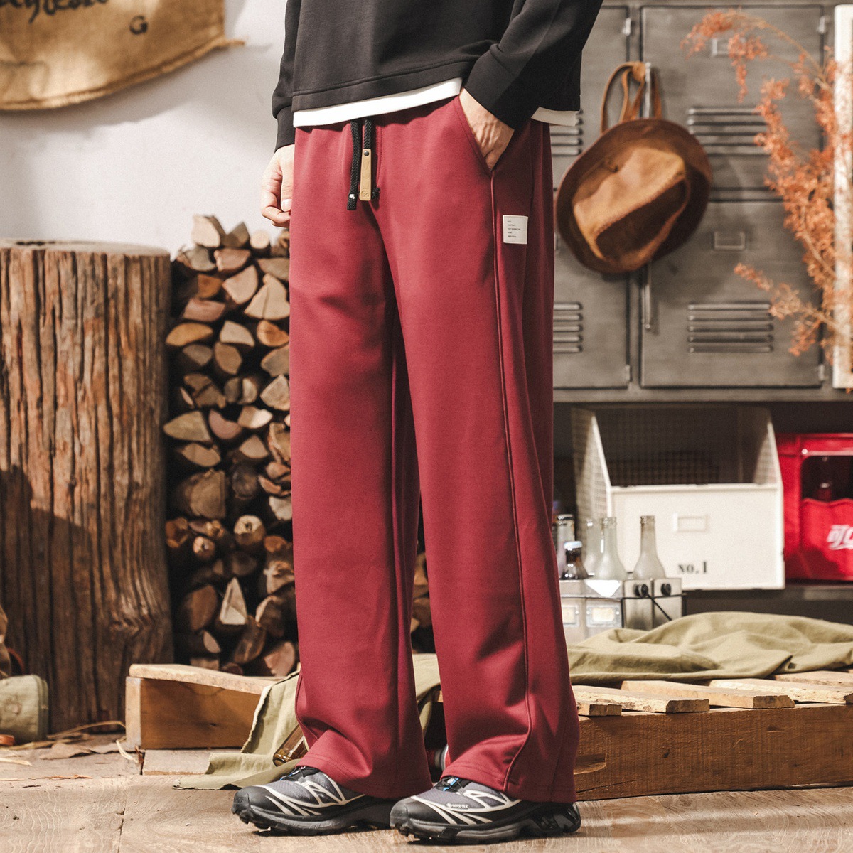 美式復古絲滑垂感衛褲男春季2025新款寬鬆闊腿褲直筒潮流休閒褲男