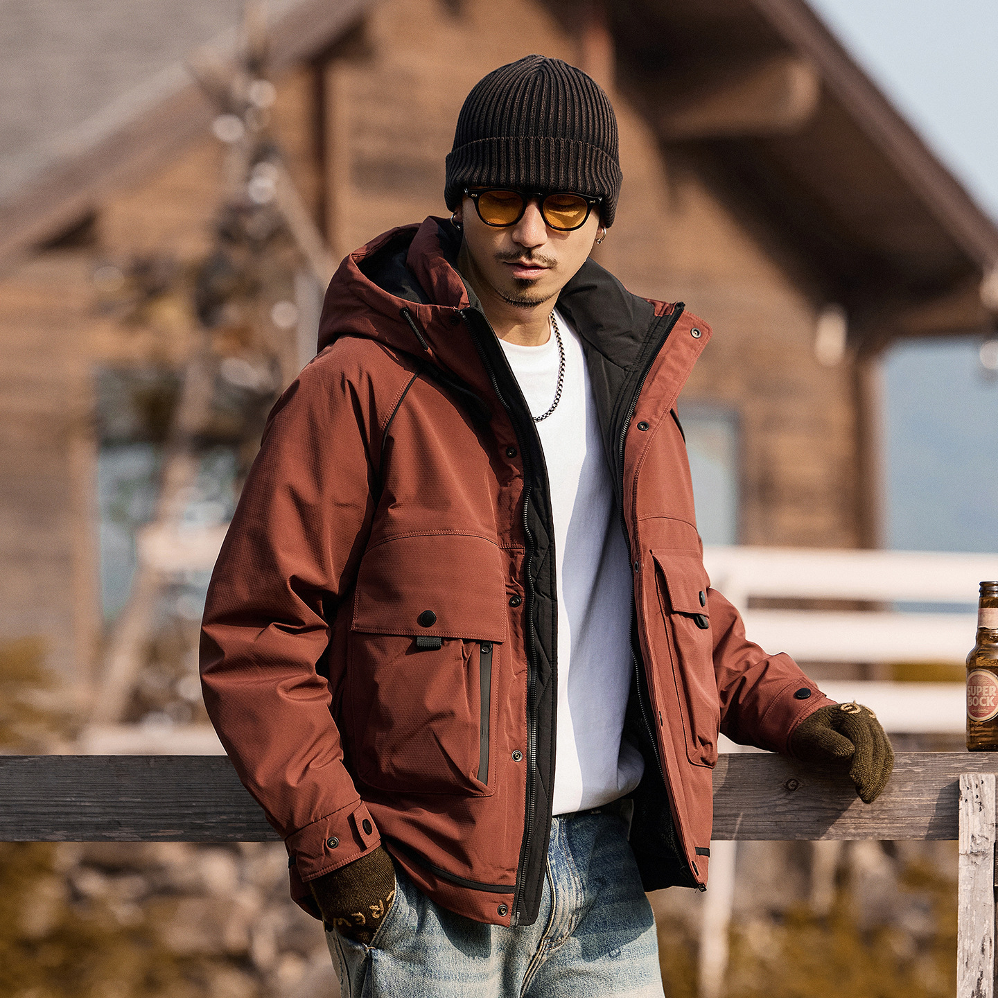 美式復古高蓬鬆工裝羽絨服男冬季連帽戶外防風多口袋機能風外套男