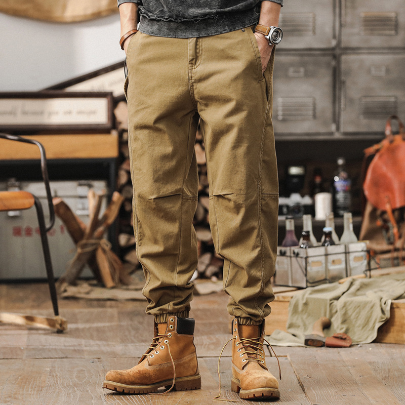美式複古重磅工裝褲子男春秋款戶外通勤機能寬松束腳男士休閑長褲