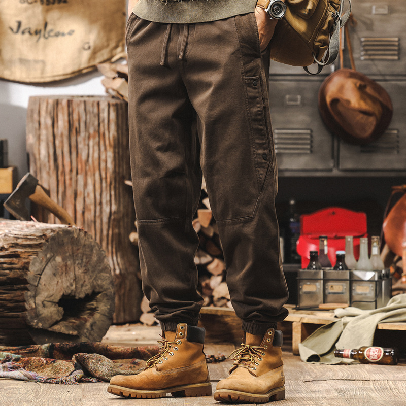 美式復古燈芯絨拼接工裝褲子男秋冬款潮牌做舊水洗寬鬆男士休閒褲