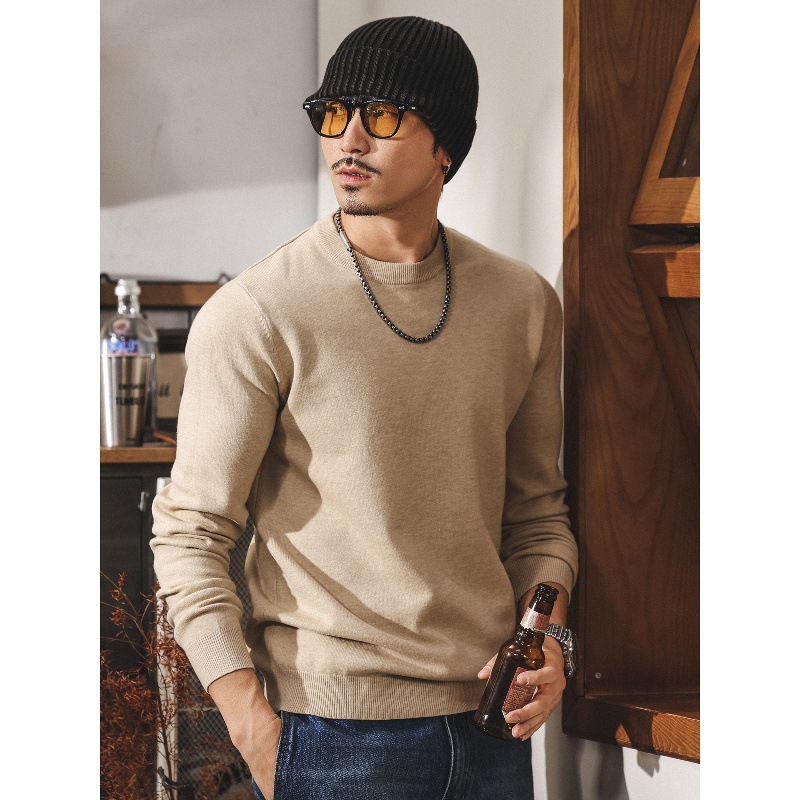 美式復古毛衣男秋冬新款潮牌保暖純色休閒內搭上衣男士針織打底衫