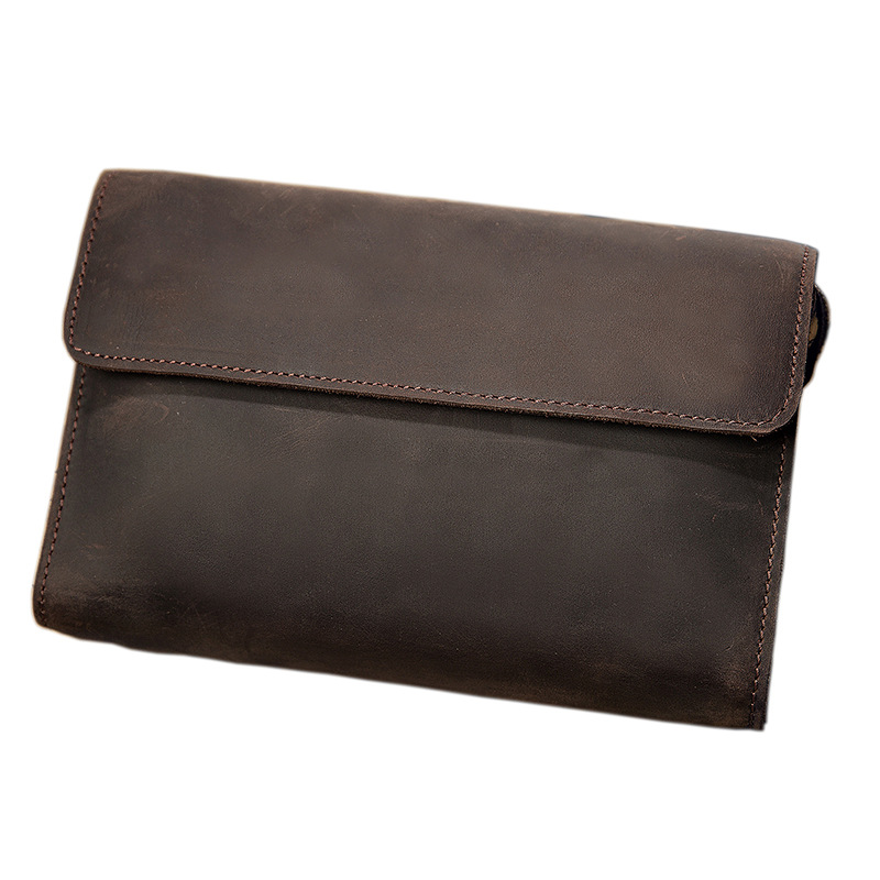 手工原創瘋馬皮男款錢包手拿包真皮復古手機包頭層牛皮手包手抓包