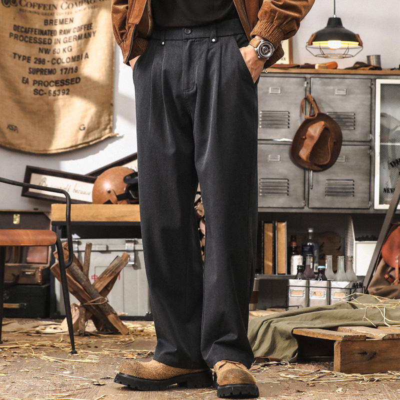 美式復古休閒褲子男秋季2024新款上班通勤西褲垂感直筒寬鬆闊腿褲