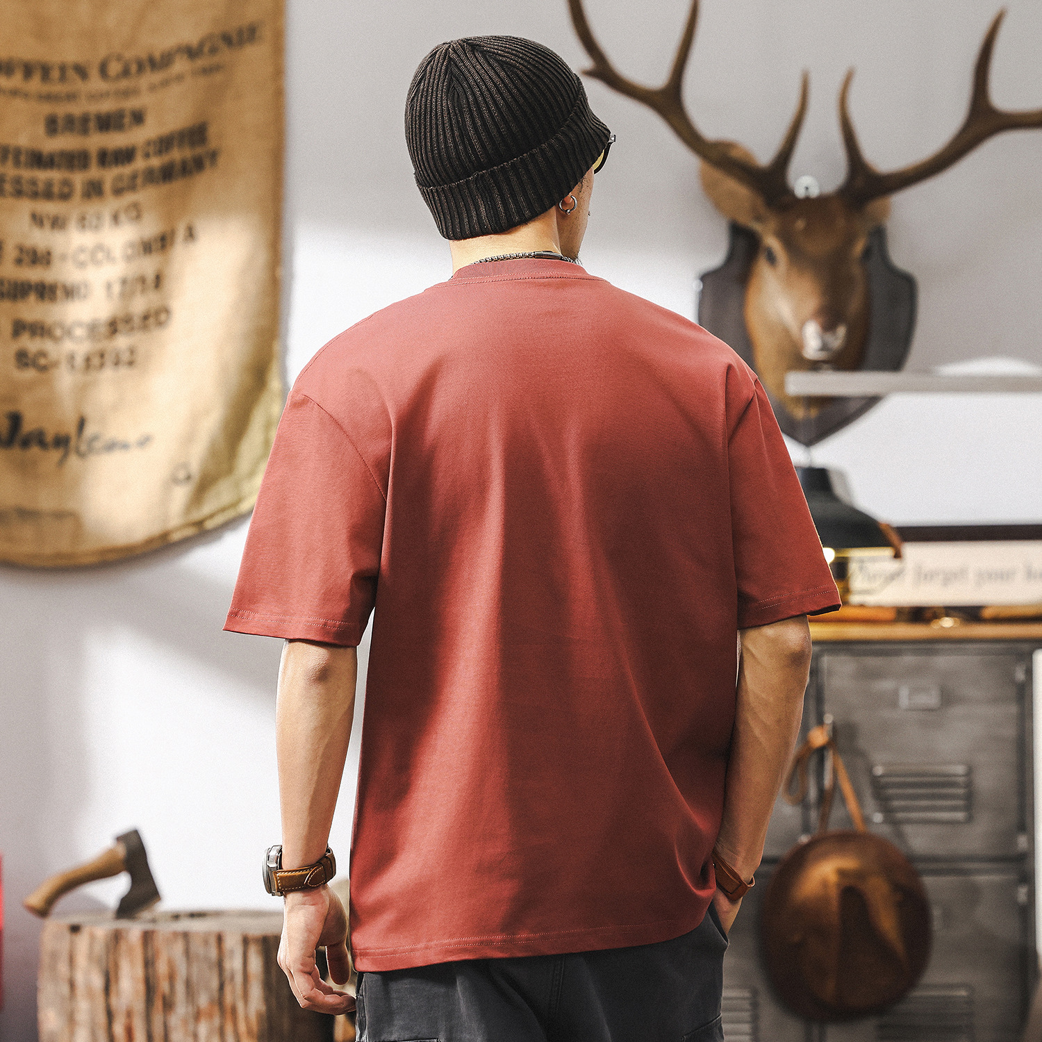 美式230g重磅復古短袖T恤男潮牌拼接撞色男士上衣半袖男體恤