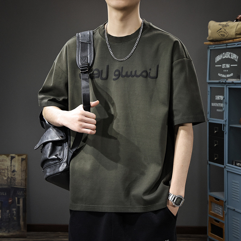 夏季新款復古印花短袖T恤男美式休閒重磅水洗寬鬆半袖體恤上衣潮T