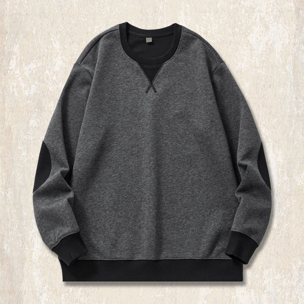 美式復古重磅圓領衛衣男春秋新款撞色假兩件潮牌寬鬆大碼休閒上衣