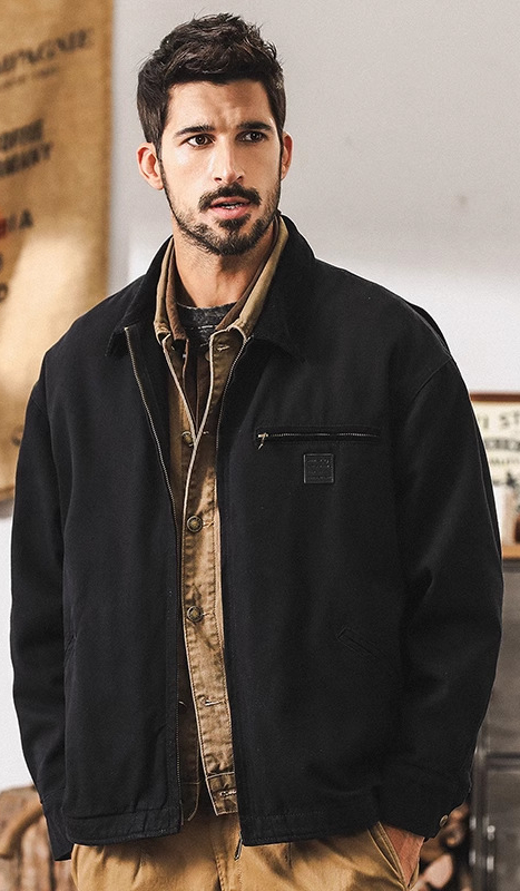 美式復古重磅工裝外套男秋冬款寬鬆潮流痞帥硬漢水洗底特律夾克男