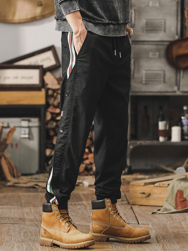 夏季薄款冰絲褲男款潮牌寬鬆休閒束腳褲2024新款小眾工裝男生褲子