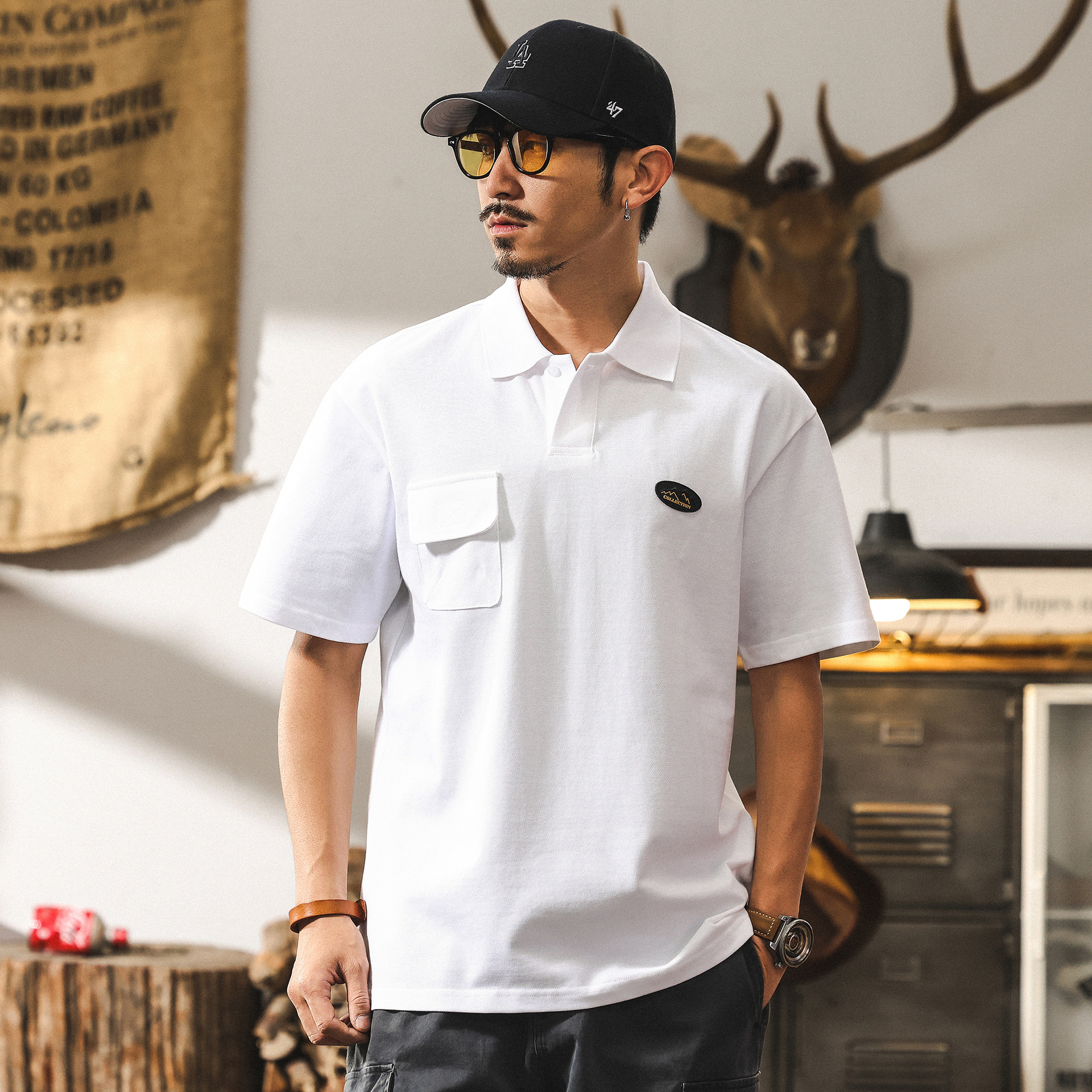 美式復古男士Polo衫短袖夏季潮牌230g重磅T恤男山系寬鬆上衣