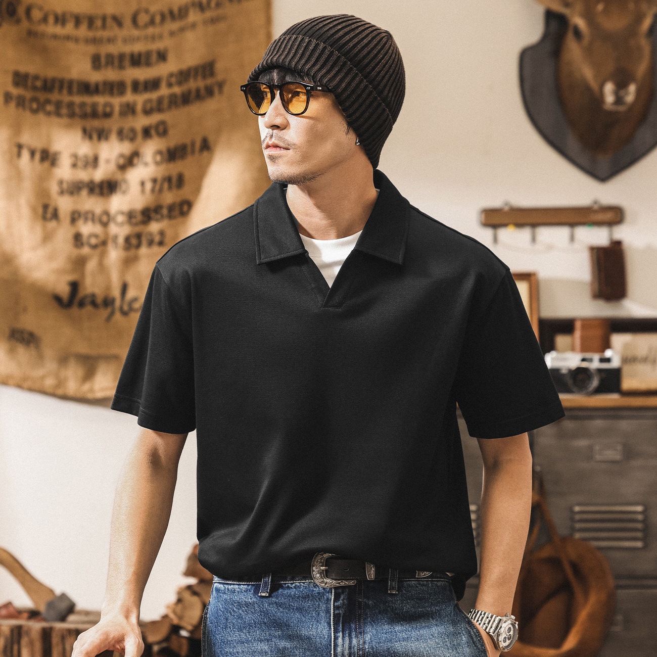 美式復古假兩件Polo衫男短袖2026新款夏季男裝寬鬆休閒潮牌T恤男