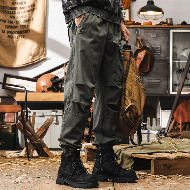 美式復古重磅工裝褲子男潮牌戶外機能束腳褲秋季男士寬鬆休閒長褲
