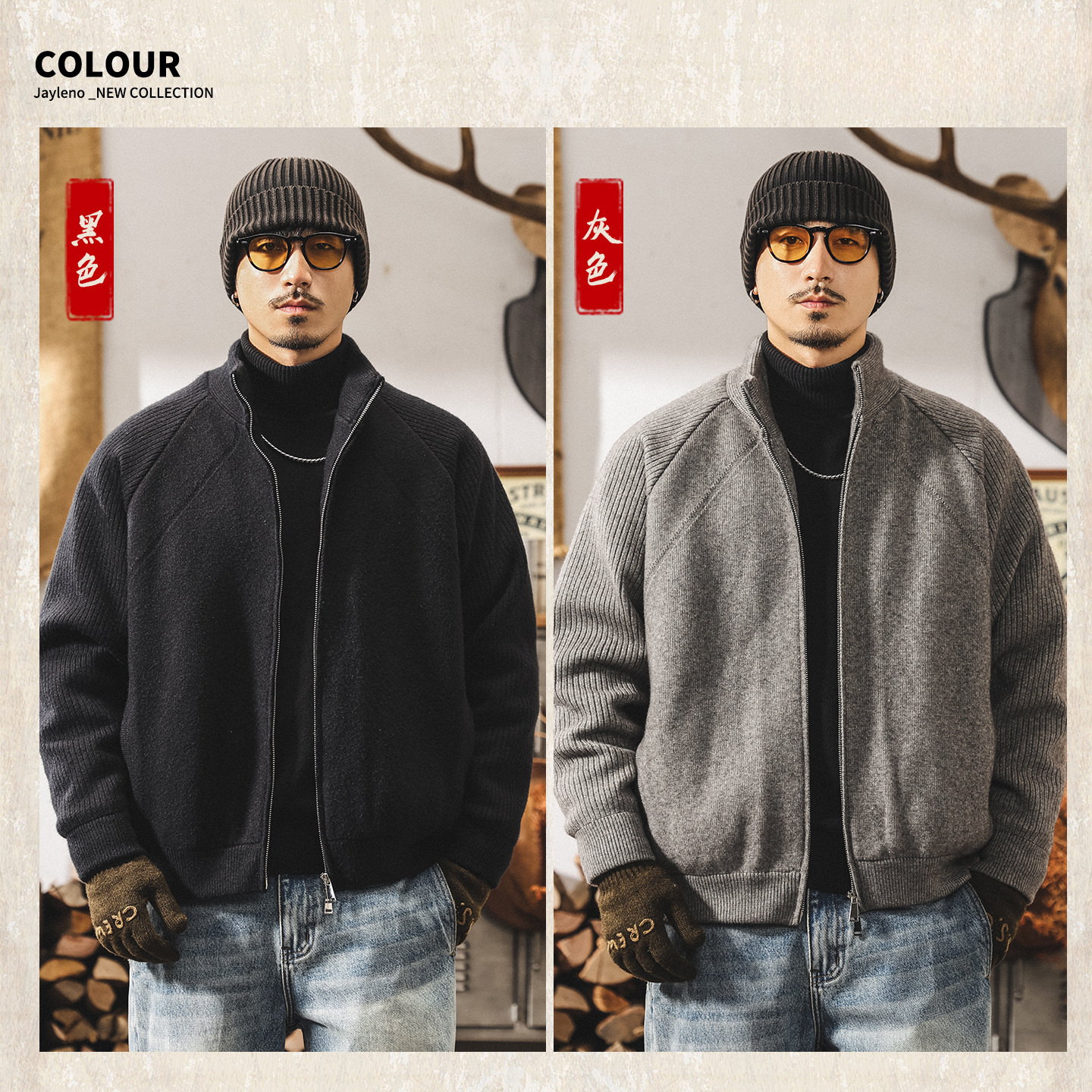 美式復古針織羽絨服男款冬季加厚半高領男士毛衣寬鬆抗寒保暖外套