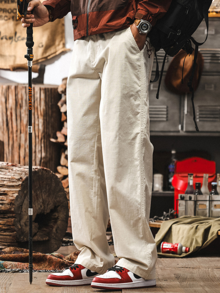 高級感仿麻休閒褲男士夏季新款寬鬆直筒褲子美式復古薄款簡約長褲