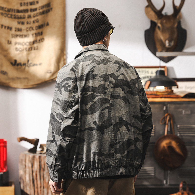 美式復古工裝迷彩夾克男秋季新款潮流痞帥寬鬆短款飛行外套男春秋