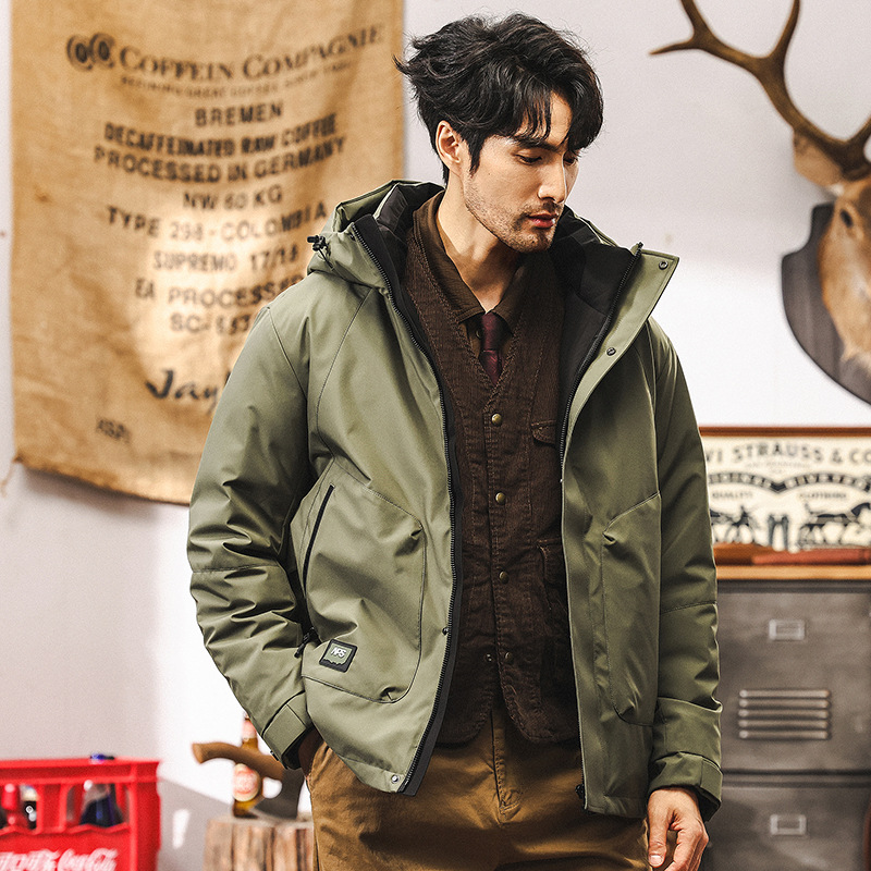 美式復古90絨石墨烯羽絨服男冬季戶外機能連帽工裝派克服男士外套