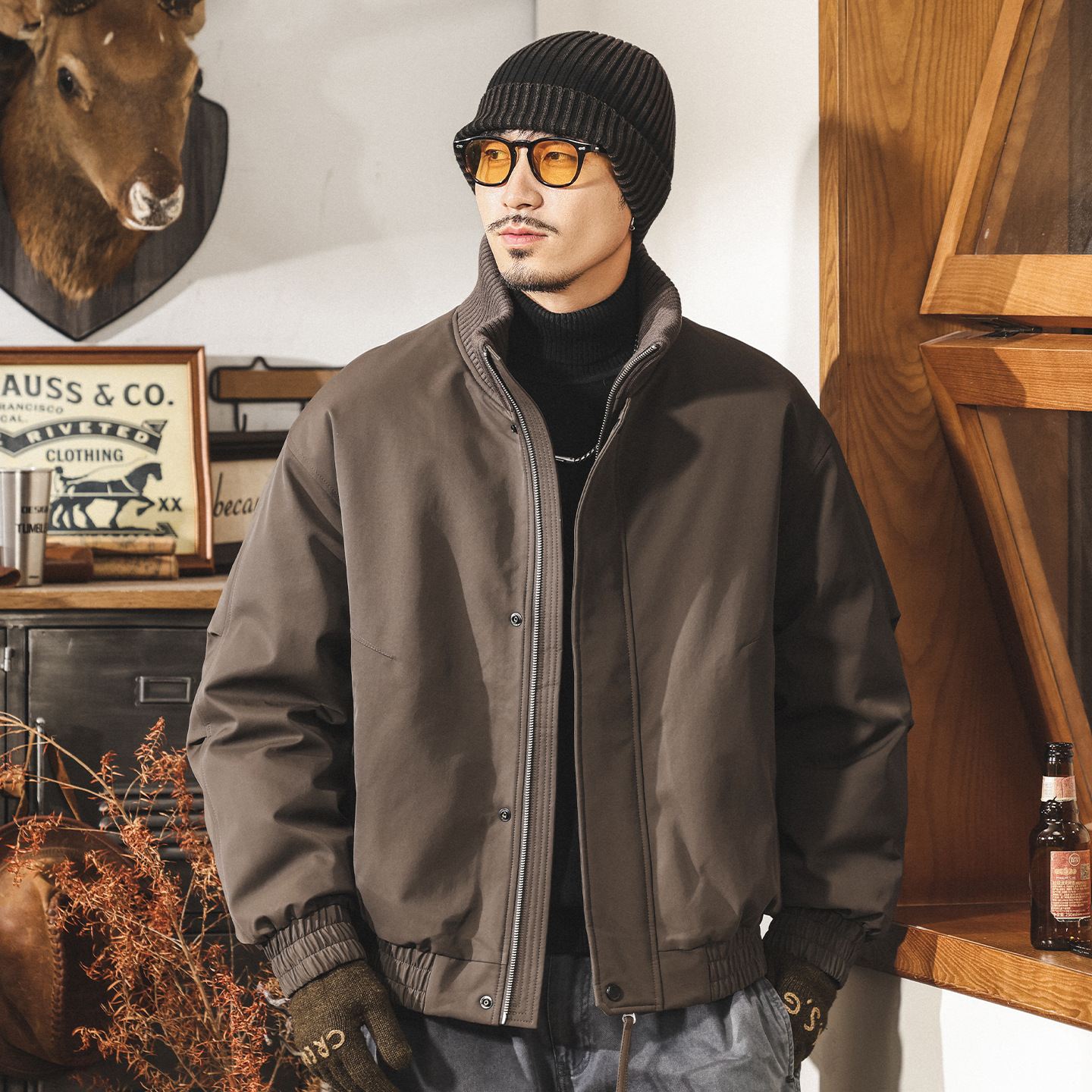 美式復古90白鴨絨針織半高領羽絨服男冬季新款加厚防寒保暖外套男