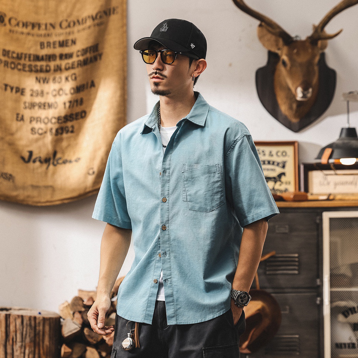 夏季新款亞麻襯衫男士短袖新款2025寬鬆高級感休閒襯衣薄款外套潮