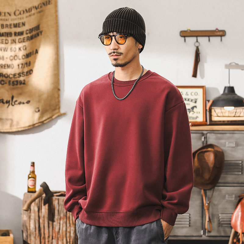 美式360g重磅圓領衛衣男潮牌寬鬆簡約百搭上衣男士秋冬款休閒外套