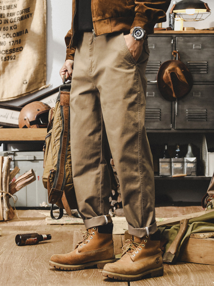 美式複古重磅工裝褲子男2024年新款男士休閑褲春秋季簡約錐形長褲