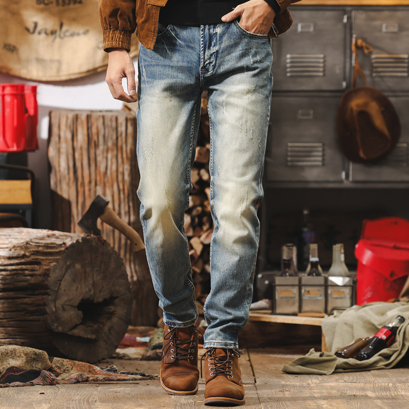 美式復古做舊水洗牛仔褲2025新款男士褲子秋季潮牌直筒潮流休閒褲