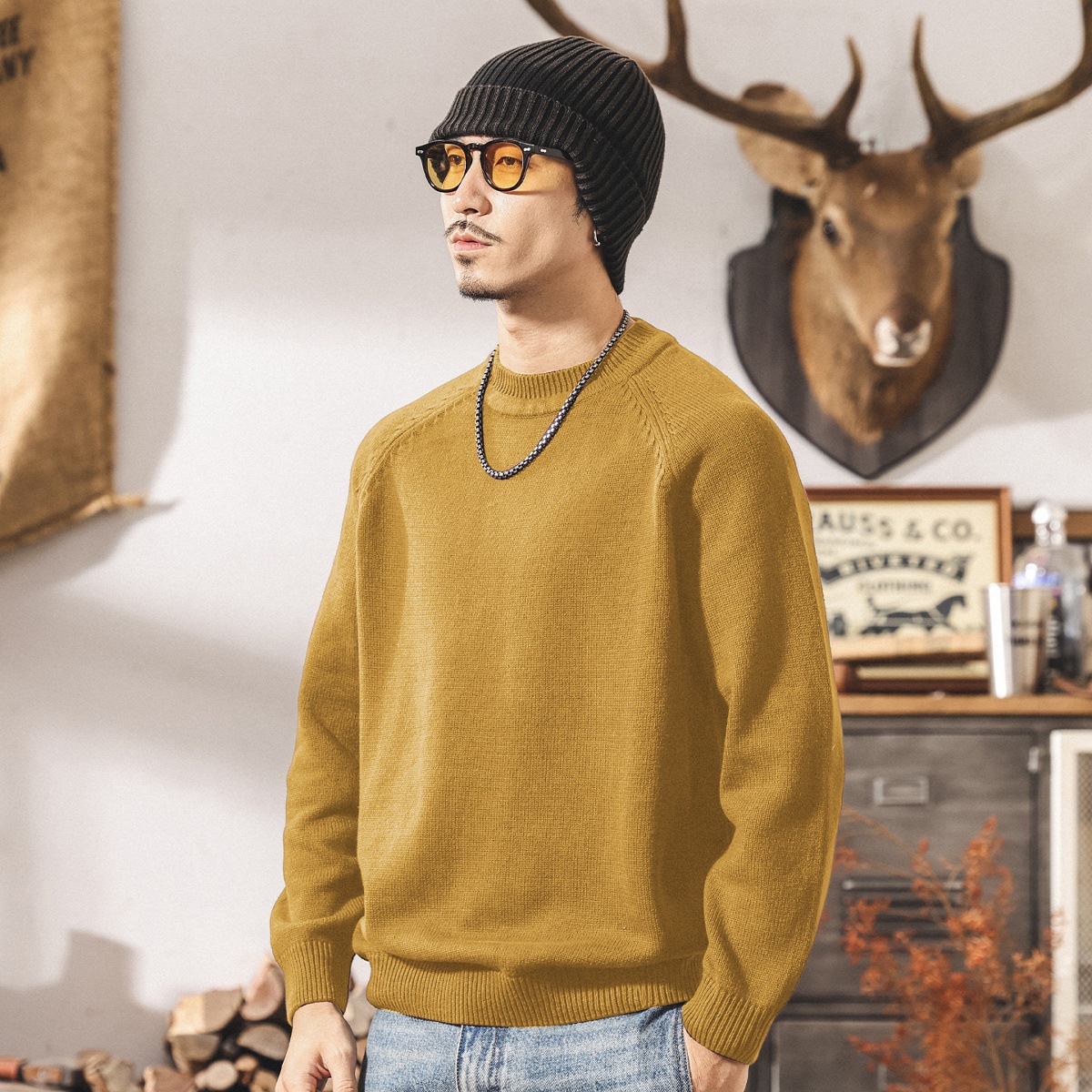 美式復古毛衣男款冬季2025新款保暖簡約基礎針織衫男士內搭毛線衣