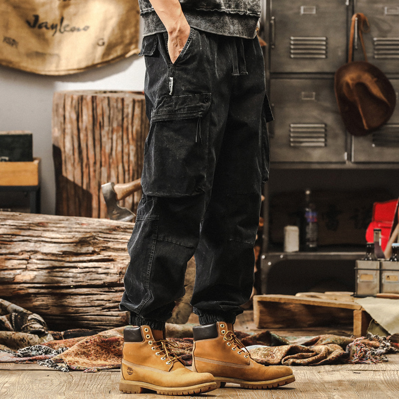 髒染水洗工裝褲子男春季2025新款潮牌寬鬆闊腿褲美式復古休閒長褲