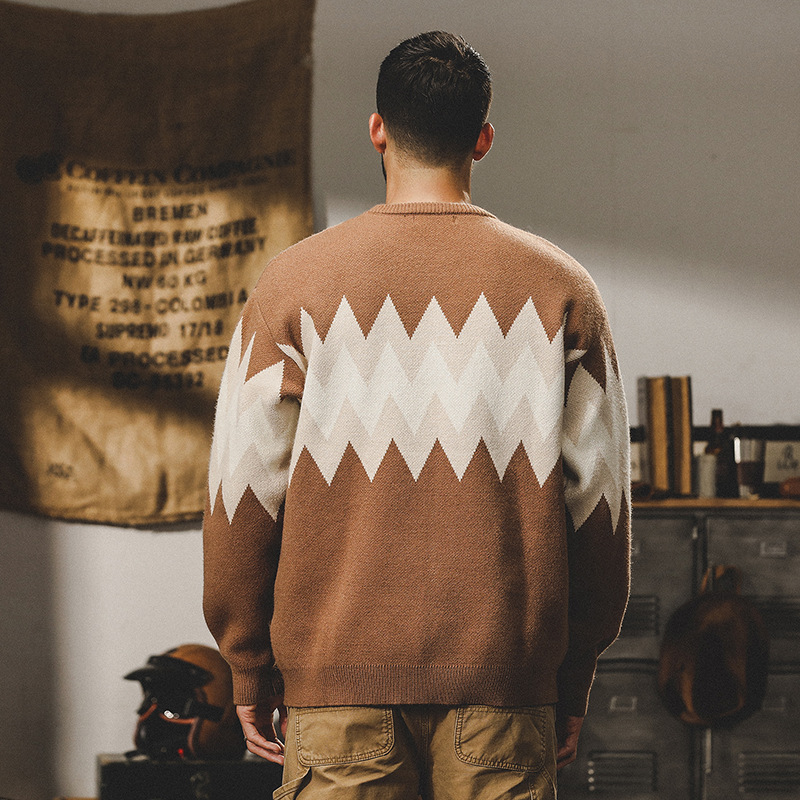 美式復古重磅安迪絨毛衣男冬季寬鬆潮牌民族風古著加厚針織衫外套